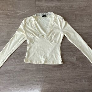 Butter Yellow Long Sleeve Top with Lace Trim